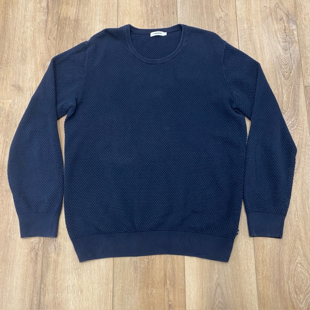 🌟J. LINDEBERG🌟MENS DEXTER CIRCLE STRUCTURE COTTON SWEATER NAVY SZ L
